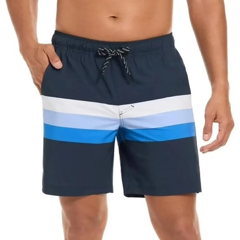 NWOT Hurley Men's M Swim Trunks Blue & White Striped Polyester Spandex Lined